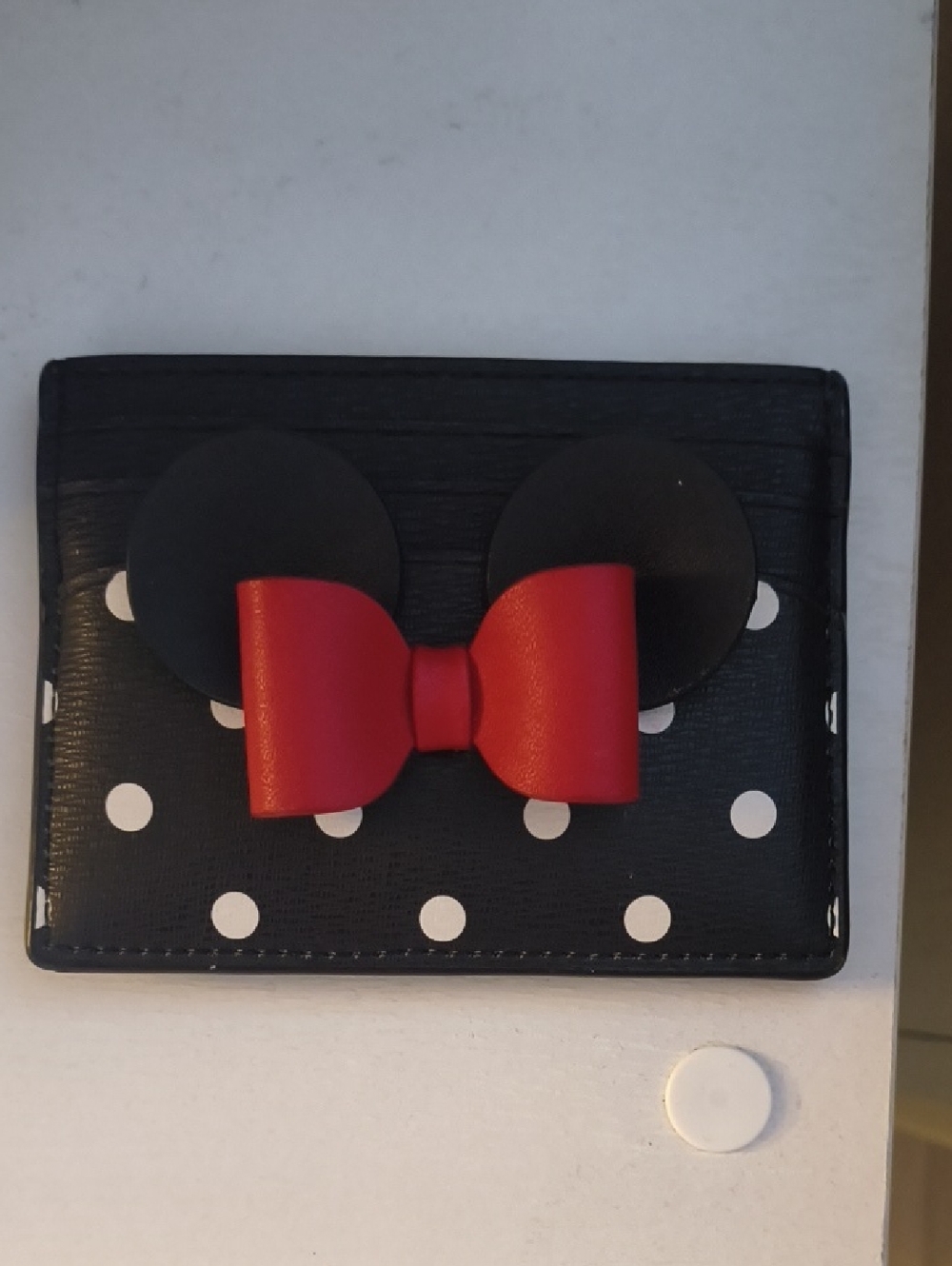 kate spade Black Polka Dot Kids Card Holder with Red Bow